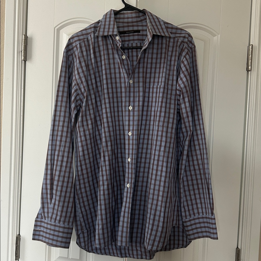 Billy Reid Burgundy and Blue Plaid Shirt